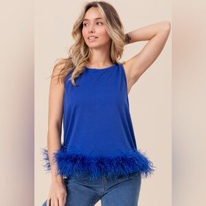 BiBi French Terry Faux Feather Bottom Back Tied Top